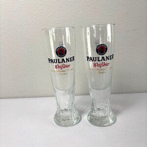 Paulaner Munchen WeiBbier Tall Swirl Pilsner Beer Glass Germany 0.5L Set of 2